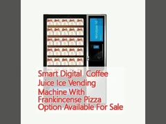 Une machine à vendre de jus de café numérique avec une option de pizza à l'encens est disponible.