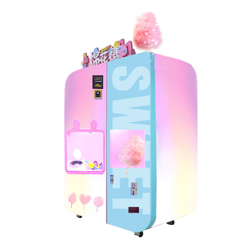 Vendeuse de bonbons en coton rose électrique, écran tactile de 21,5 pouces et four à micro-ondes auto-développé, gros rabais disponible