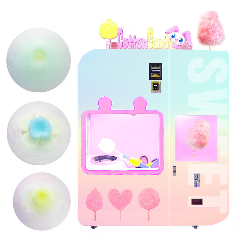 Production de bonbons de coton avec machine à vendre automatique et sélection de logo et de forme personnalisés