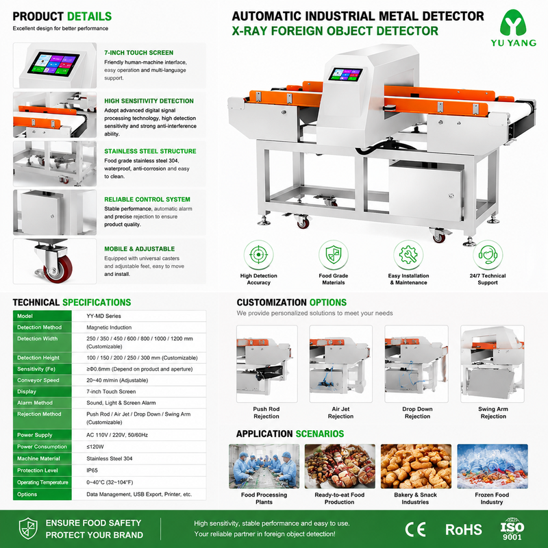 Machine de détection de métaux industrielle automatique pour l'industrie de transformation alimentaire Système de détection de métaux à bande transporteuse