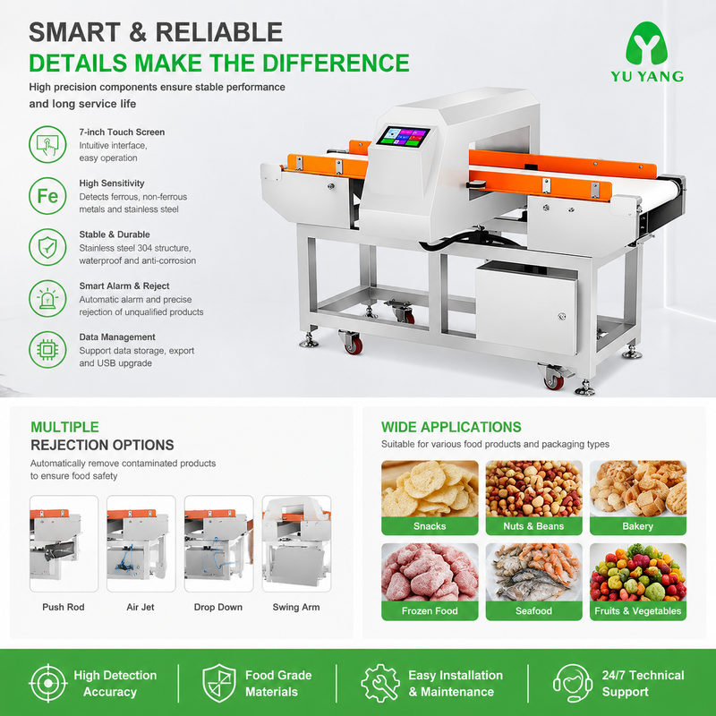 Machine de détection de métaux industrielle automatique pour l'industrie de transformation alimentaire Système de détection de métaux à bande transporteuse