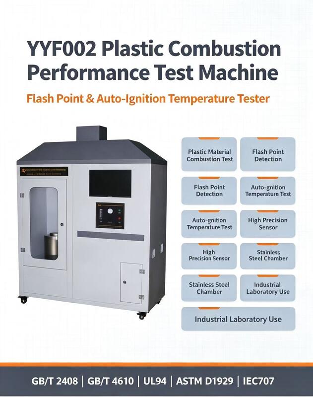 Testeur d'inflammabilité des plastiques conforme aux normes UL94 ASTM D1929 IEC707 pour les tests de point d'éclair et de température d'auto-inflammation avec débit d'air réglable et précision de ±1°C