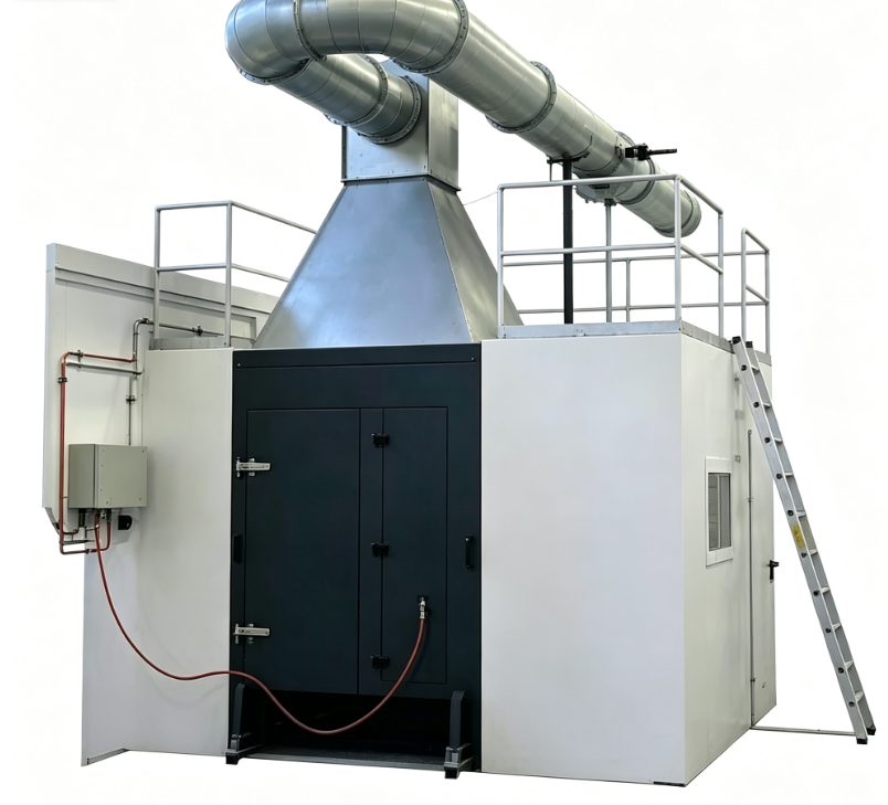 Appareil d'essai conforme à la norme EN 13823 pour un seul objet de combustion avec des brûleurs de propane de 31 kW et une mesure intégrée de la densité de fumée