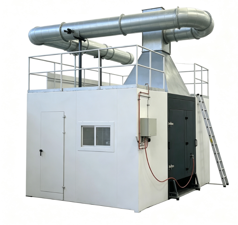 Appareil d'essai conforme à la norme EN 13823 pour un seul objet de combustion avec des brûleurs de propane de 31 kW et une mesure intégrée de la densité de fumée