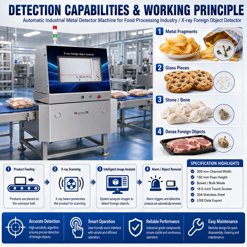 Machine d'inspection par rayons X automatique pour aliments, type convoyeur, détecteur de corps étrangers avec système de rejet