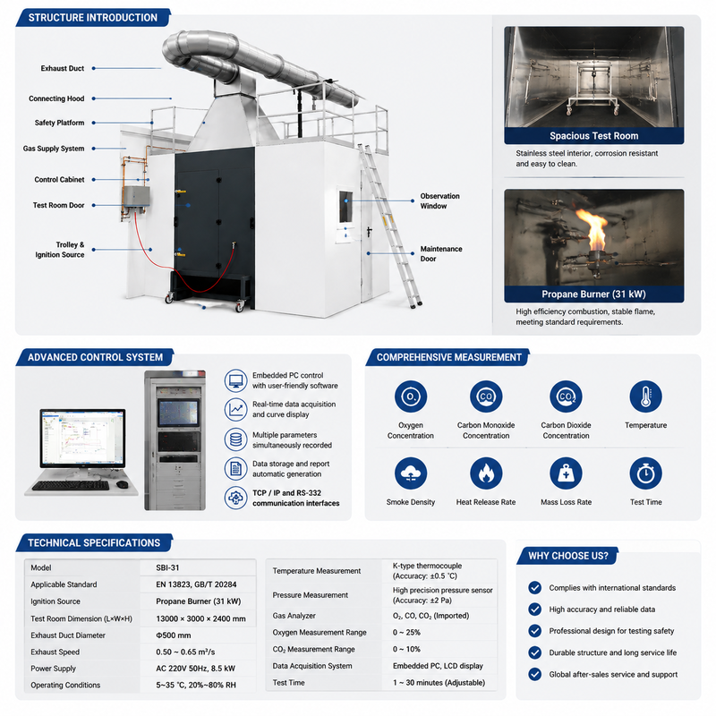 Équipement professionnel de test incendie SBI Produits de construction Réaction au feu Appareil de test incendie GB/T 20284 EN 13823