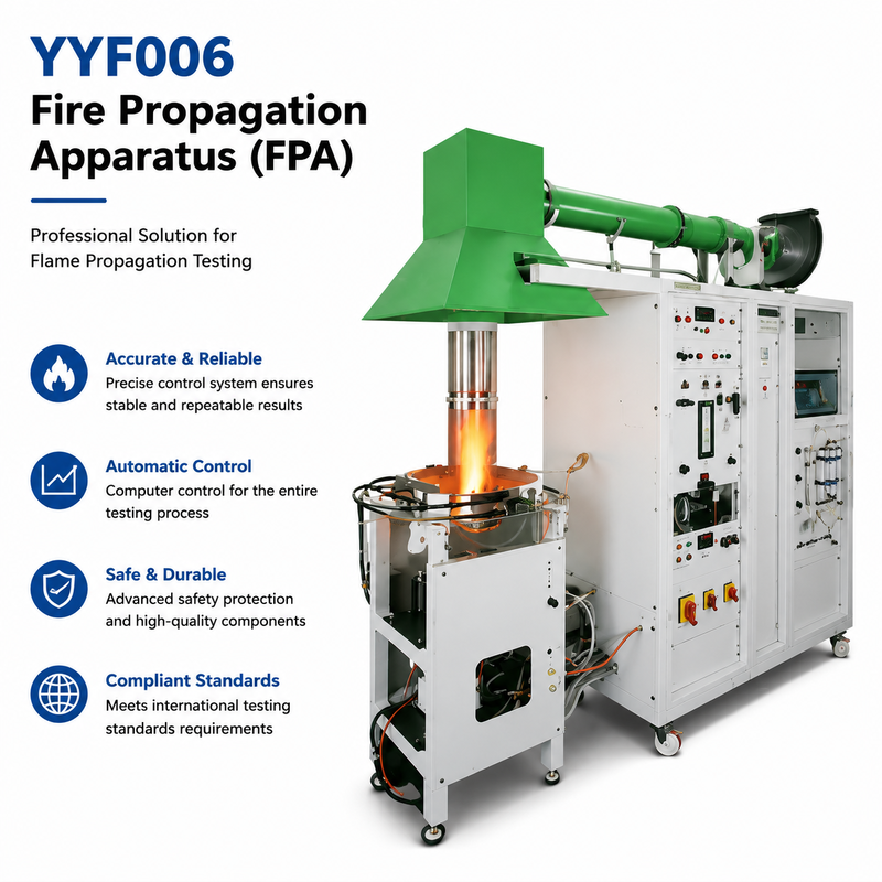 Appareil de propagation de flamme avec analyseur d'oxygène paramagnétique, analyseur de CO2 infrarouge et débitmètre thermique de type thermopile pour les essais d'inflammabilité