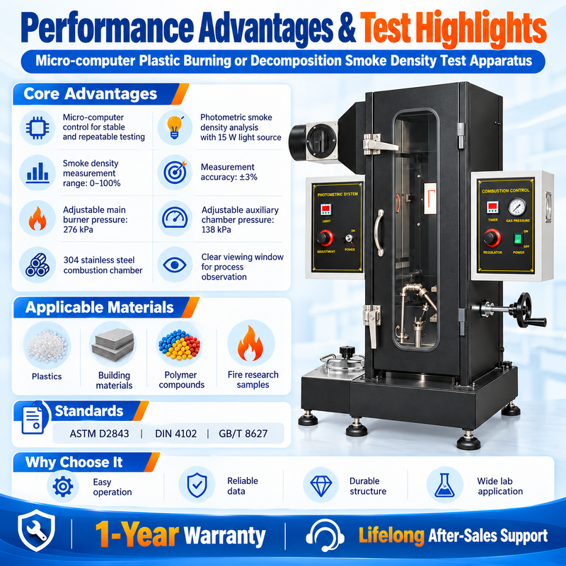 Plastic Burning & Decomposition Smoke Density Testing Machine, Photometric Smoke Density Test Equipment for Fire Safety Performance Evaluation